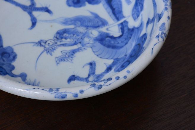 アンティーク雑貨　古民具・骨董 明治期 龍の図 染付深鉢(お皿)