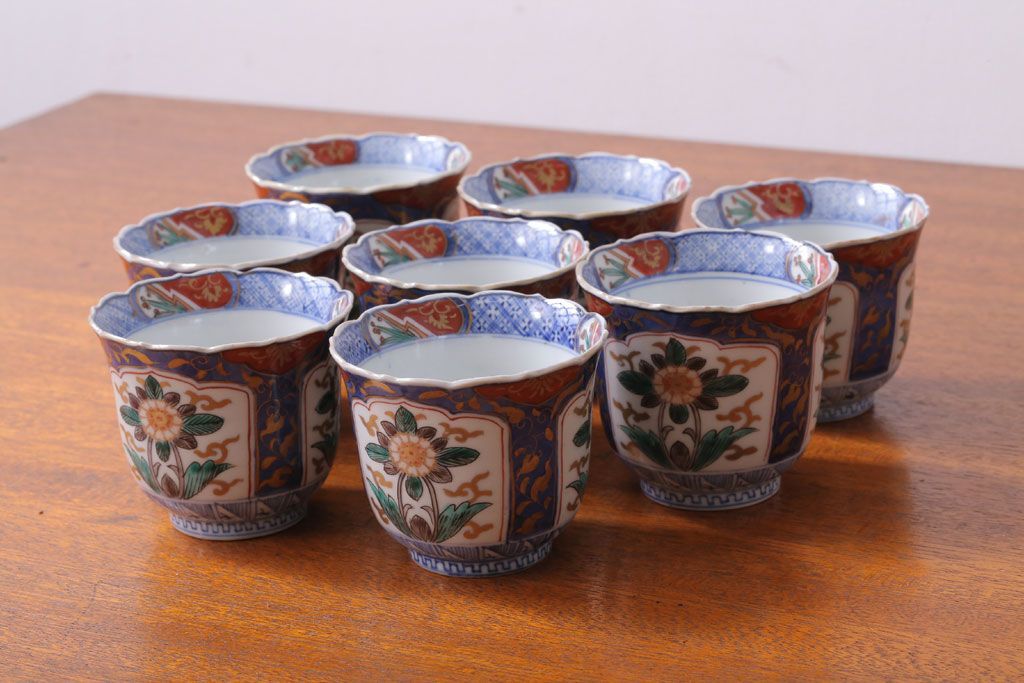 アンティーク雑貨　古民具・骨董　幕末〜明治　色絵向付8客(猪口・伊万里)