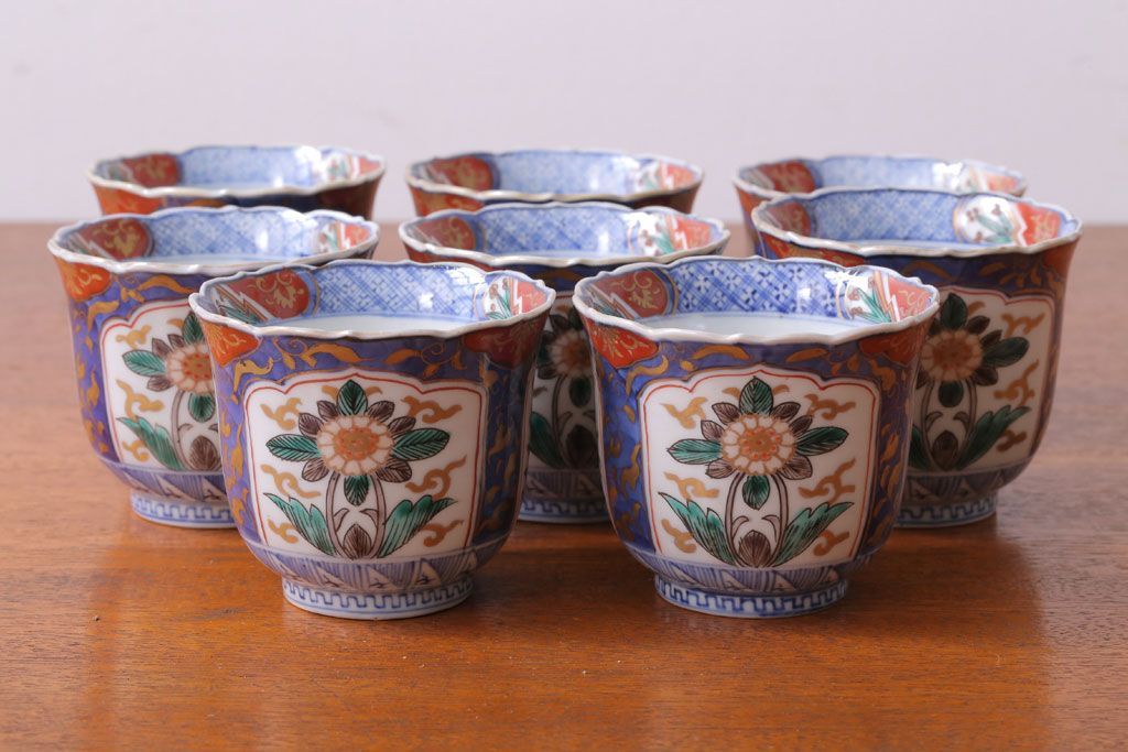 アンティーク雑貨　古民具・骨董　幕末〜明治　色絵向付8客(猪口・伊万里)