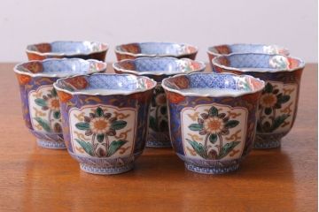 アンティーク雑貨　古民具・骨董　幕末〜明治　色絵向付8客(猪口・伊万里)