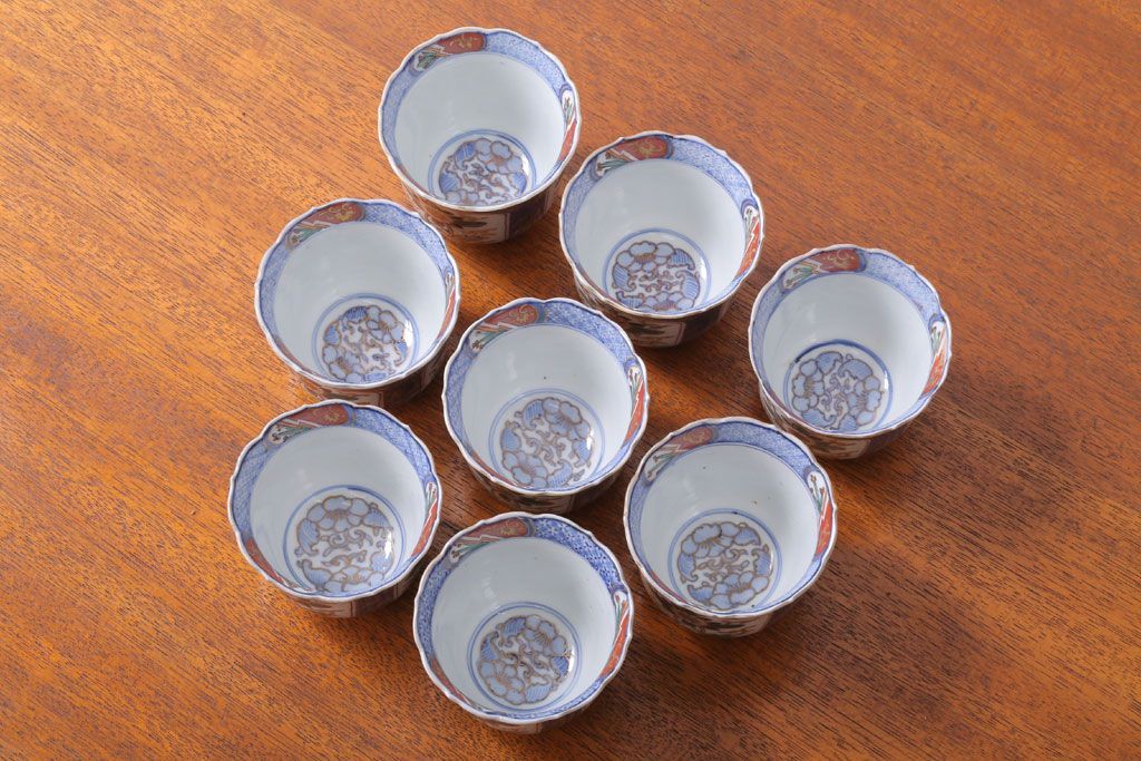 アンティーク雑貨　古民具・骨董　幕末〜明治　色絵向付8客(猪口・伊万里)