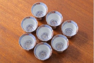 アンティーク雑貨　古民具・骨董　幕末〜明治　色絵向付8客(猪口・伊万里)