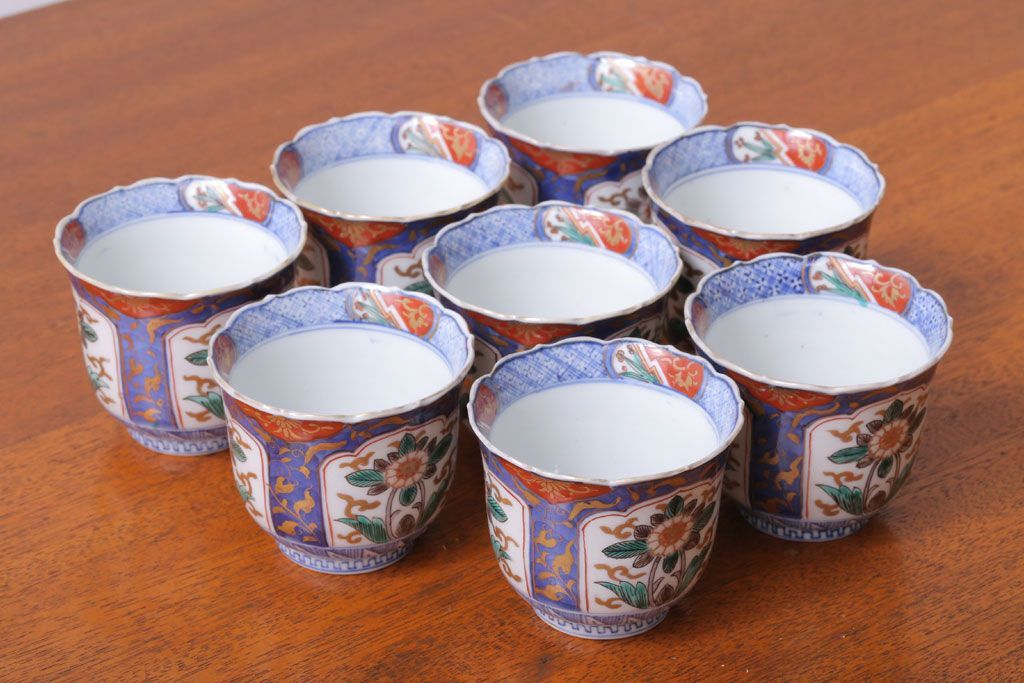 アンティーク雑貨　古民具・骨董　幕末〜明治　色絵向付8客(猪口・伊万里)