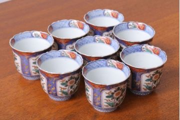 アンティーク雑貨　古民具・骨董　幕末〜明治　色絵向付8客(猪口・伊万里)