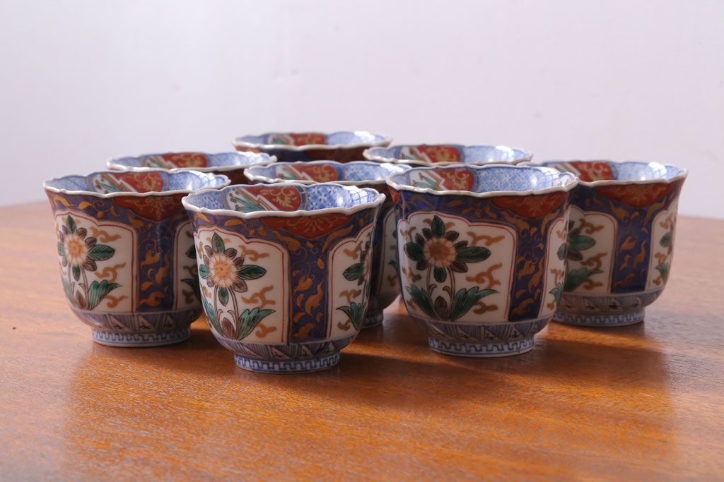 アンティーク雑貨　古民具・骨董　幕末〜明治　色絵向付8客(猪口・伊万里)