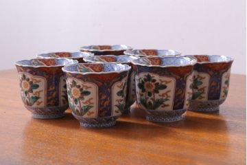 アンティーク雑貨　古民具・骨董　幕末〜明治　色絵向付8客(猪口・伊万里)