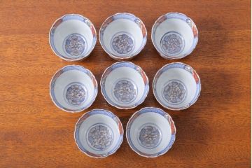 アンティーク雑貨　古民具・骨董　幕末〜明治　色絵向付8客(猪口・伊万里)