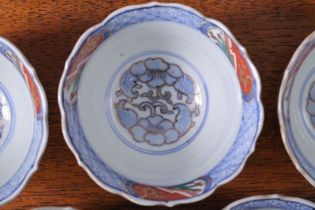 アンティーク雑貨　古民具・骨董　幕末〜明治　色絵向付8客(猪口・伊万里)