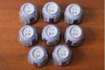 アンティーク雑貨　古民具・骨董　幕末〜明治　色絵向付8客(猪口・伊万里)
