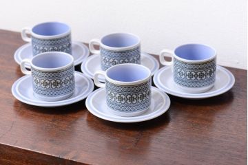 アンティーク雑貨　イギリスビンテージ　HORNSEA(ホーンジー)　Tapestry(タペストリー)シリーズ　カップ&ソーサー5客セット