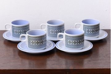 アンティーク雑貨　イギリスビンテージ　HORNSEA(ホーンジー)　Tapestry(タペストリー)シリーズ　カップ&ソーサー5客セット