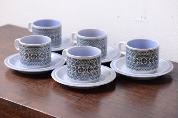 アンティーク雑貨　イギリスビンテージ　HORNSEA(ホーンジー)　Tapestry(タペストリー)シリーズ　カップ&ソーサー5客セット