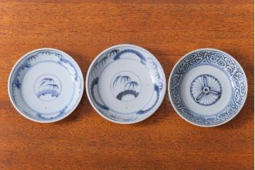アンティーク雑貨　アンティーク 江戸期　蛸唐草　染付なます皿など3点セット