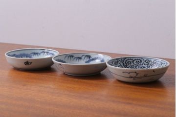 アンティーク雑貨　アンティーク 江戸期　蛸唐草　染付なます皿など3点セット