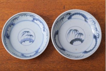 アンティーク雑貨　アンティーク 江戸期　蛸唐草　染付なます皿など3点セット