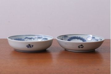 アンティーク雑貨　アンティーク 江戸期　蛸唐草　染付なます皿など3点セット