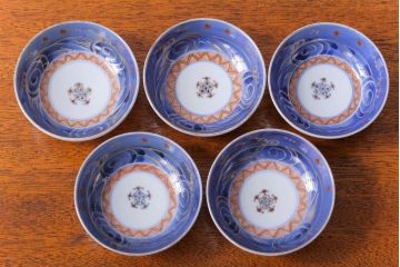 アンティーク雑貨　アンティーク　江戸明治　波千鳥の図・向付5客(伊万里)(2)