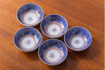 アンティーク雑貨　アンティーク　江戸明治　波千鳥の図・向付5客(伊万里)(2)