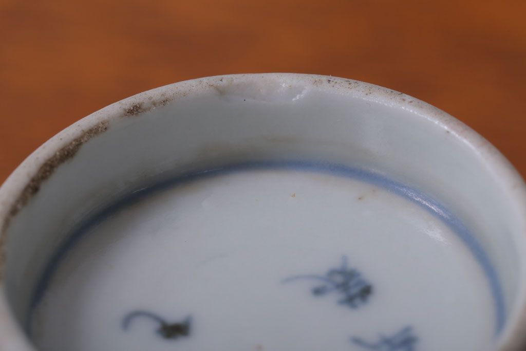 アンティーク雑貨　江戸期　染付微塵唐草向付7客(古伊万里・猪口)