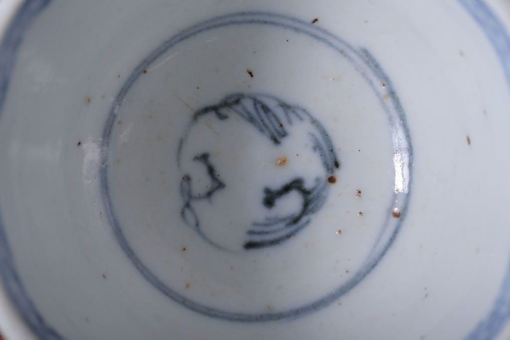 アンティーク雑貨　江戸期　染付微塵唐草向付7客(古伊万里・猪口)