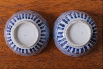 アンティーク雑貨　江戸期　染付微塵唐草向付7客(古伊万里・猪口)