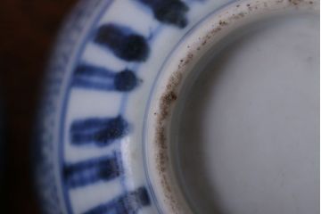 アンティーク雑貨　江戸期　染付微塵唐草向付7客(古伊万里・猪口)