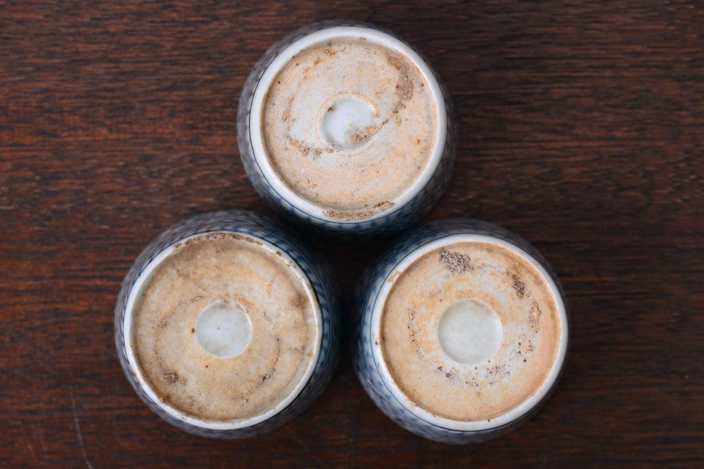 アンティーク雑貨　江戸期　蛸唐草蕎麦猪口3客(古伊万里)