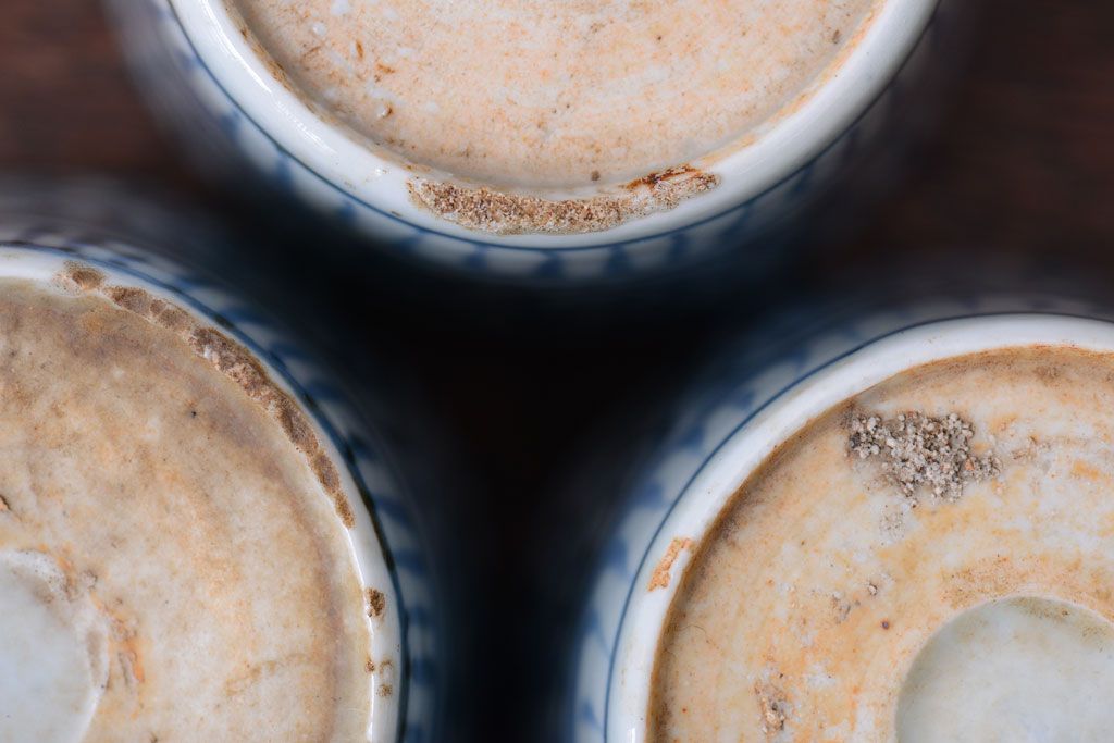 アンティーク雑貨　江戸期　蛸唐草蕎麦猪口3客(古伊万里)