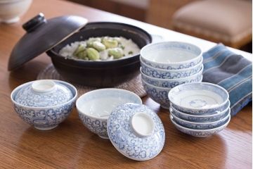 アンティーク雑貨　古民具・骨董　幕末〜明治　綿描き蓋茶碗6客(伊万里)