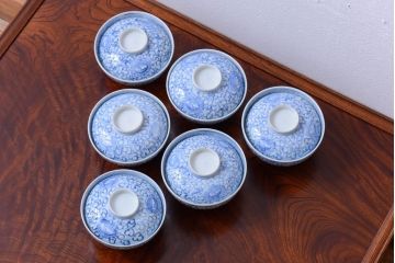 アンティーク雑貨　古民具・骨董　幕末〜明治　綿描き蓋茶碗6客(伊万里)