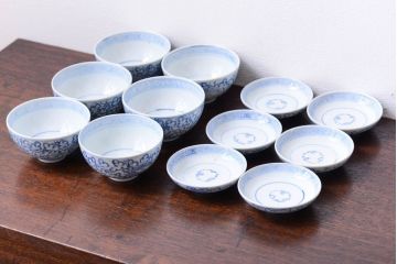 アンティーク雑貨　古民具・骨董　幕末〜明治　綿描き蓋茶碗6客(伊万里)