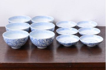 アンティーク雑貨　古民具・骨董　幕末〜明治　綿描き蓋茶碗6客(伊万里)