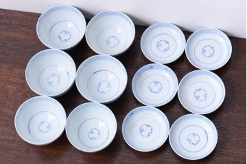 アンティーク雑貨　古民具・骨董　幕末〜明治　綿描き蓋茶碗6客(伊万里)