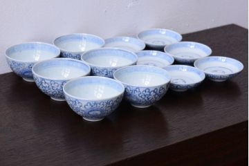 アンティーク雑貨　古民具・骨董　幕末〜明治　綿描き蓋茶碗6客(伊万里)