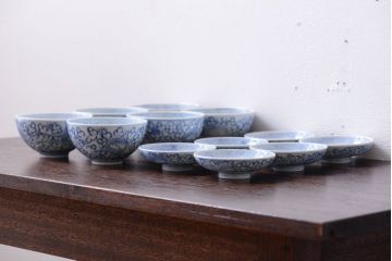 アンティーク雑貨　古民具・骨董　幕末〜明治　綿描き蓋茶碗6客(伊万里)
