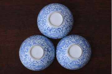 アンティーク雑貨　古民具・骨董　幕末〜明治　綿描き蓋茶碗6客(伊万里)