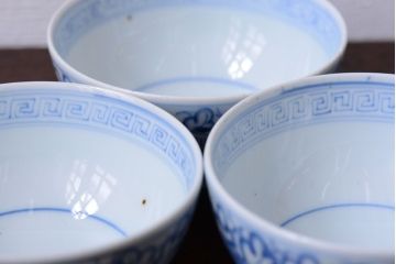 アンティーク雑貨　古民具・骨董　幕末〜明治　綿描き蓋茶碗6客(伊万里)