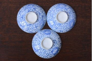 アンティーク雑貨　古民具・骨董　幕末〜明治　綿描き蓋茶碗6客(伊万里)