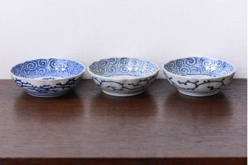 アンティーク雑貨　古民具・骨董　幕末〜明治　蛸唐草なます皿3客(伊万里)