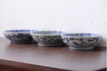 アンティーク雑貨　古民具・骨董　幕末〜明治　蛸唐草なます皿3客(伊万里)