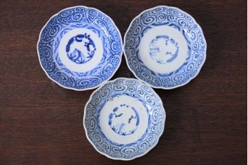アンティーク雑貨　古民具・骨董　幕末〜明治　蛸唐草なます皿3客(伊万里)
