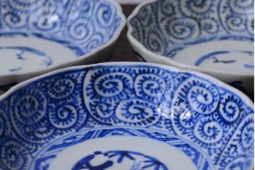 アンティーク雑貨　古民具・骨董　幕末〜明治　蛸唐草なます皿3客(伊万里)