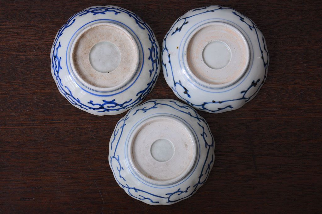 アンティーク雑貨　古民具・骨董　幕末〜明治　蛸唐草なます皿3客(伊万里)