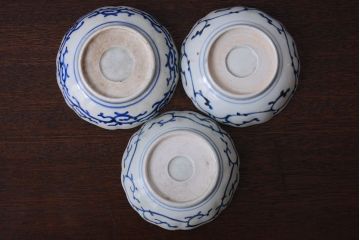 アンティーク雑貨　古民具・骨董　幕末〜明治　蛸唐草なます皿3客(伊万里)
