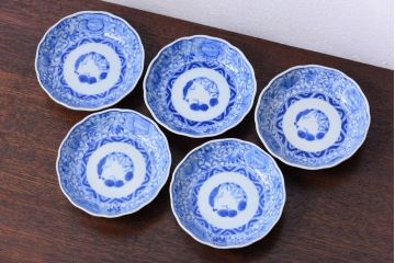 古民具・骨董　幕末〜明治　綿描き染付なます皿5客