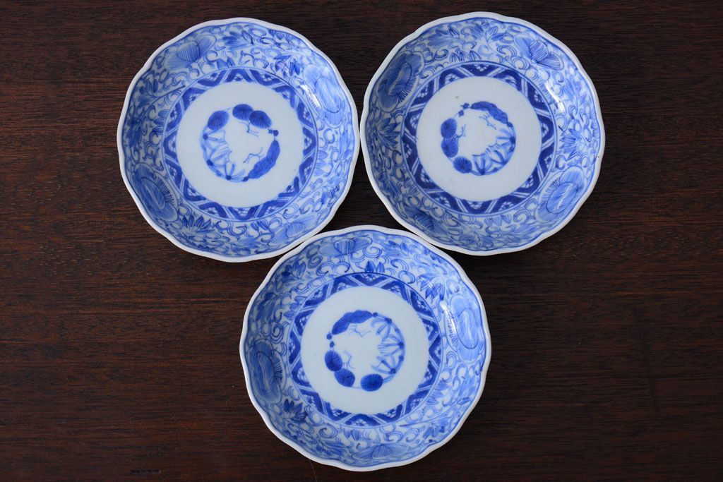古民具・骨董　幕末〜明治　綿描き染付なます皿5客