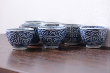 アンティーク雑貨　明治期　蛸唐草向付7客(伊万里)