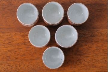 アンティーク雑貨　江戸〜明治　色絵金襴手湯呑6客(古伊万里・猪口)