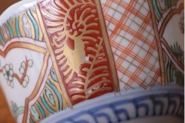 古民具・骨董　幕末〜明治　色絵金襴手向付5客(伊万里・猪口)