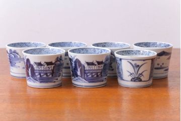 古民具・骨董　江戸後期　染付蕎麦猪口7客(伊万里)